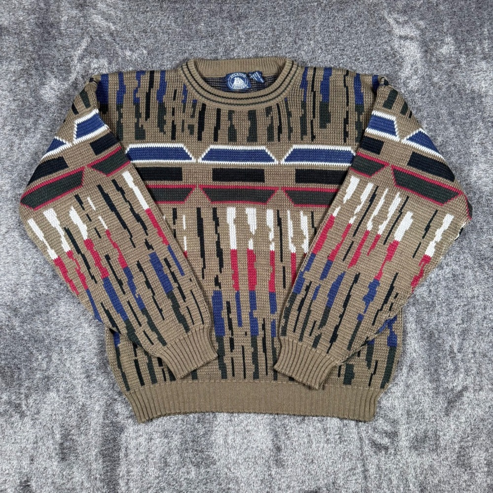 Vintage Atlantic Traders XL Coogi Style Sweater Abstract Knit Made In Korea 90s